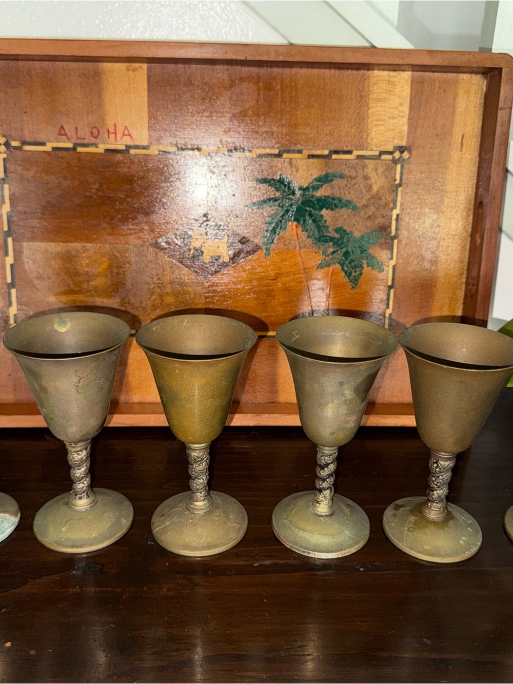 Vintage Brass-Colored Metal Goblet Set - Home Dining